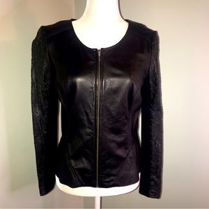 Hinge leather peplum bottom fitted jacket